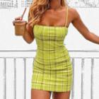 Spaghetti Strap Plaid Mini Fitted Dress