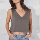 V-neck Loose-fit Plain Crop Tank Top