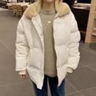 Faux-fur Collar Padded Jacket Ivory - One Size