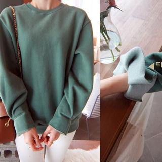 Pleated-cuff Brushed Fleece Lined Sweatshirt