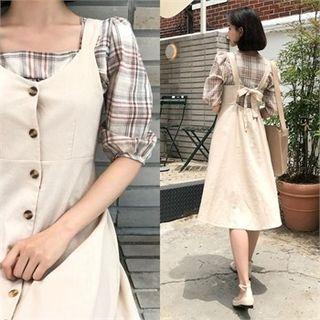 Button-front Tie-back Pinafore Dress