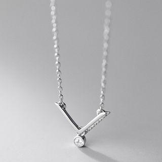 V Shape Pendant Rhinestone Sterling Silver Necklace Silver - One Size