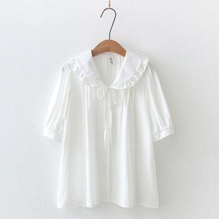 Short-sleeve Sailor Collar Frill Trim Blouse
