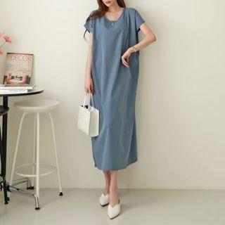 Plain Cap-sleeve Maxi Dress