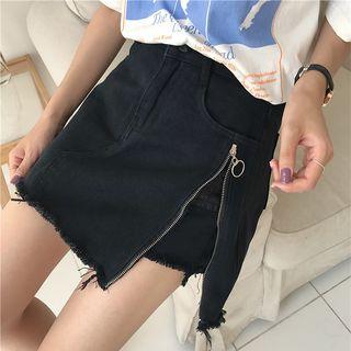 Side Zip Denim Skort