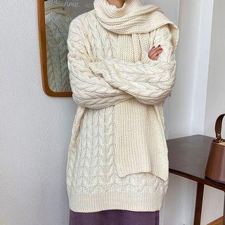 Set: Cable-knit Sweater + Scarf