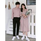 Long-sleeve Half-placket Long Dress With Sash