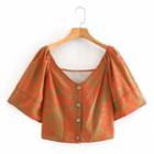 Short-sleeve Print Button-up Blouse