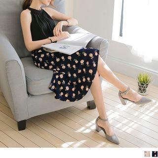 Rose Prints Midi A-line Skirt
