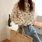 Long-sleeve Button-up Floral Print Blouse Red & Dark Yellow & Blue Floral - Beige - One Size