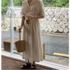 Short-sleeve Lapel Collar A-line Midi Dress