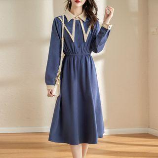 Long Sleeve Contrast Trim Shirtdress