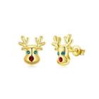 Simple Deer Stud Earrings With Austrian Element Crystal Golden - One Size