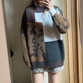 Leopard Print Color Block Sweater