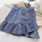 Asymmetrical Denim High-waist A-line Skirt