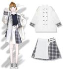 Plaid Panel Double-breasted Trench Jacket / Mini A-line Skirt