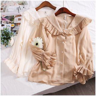 Bell-sleeve Peter-pan-collar Ruffle Trim Blouse