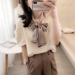 Striped Satin Scarf Stripe - Khaki - One Size