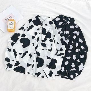 Color-block Single-breasted Long-sleeve Chiffon Blouse