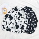 Color-block Single-breasted Long-sleeve Chiffon Blouse