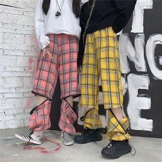 Couple Matching Detachable Plaid Wide-leg Pants