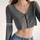 V-neck Button-up Crop Top