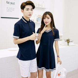 Couple Striped T-shirt Dress / Polo Shirt