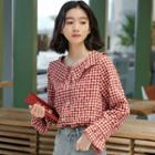 Flared-cuff Gingham Blouse