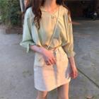 Lace-up Back 3/4-sleeve Blouse