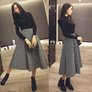 Set: Knit Top + Striped Midi Skirt