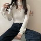 Choker-neck Lace-up Knit Top