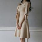 Slit-sleeve Tie-cuff Knit Dress