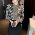 Double Breasted Houndstooth Chiffon Shirt