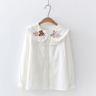 Animal Embroidered Collared Blouse