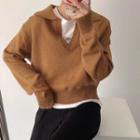 Long Sleeve Collar V-neck Loose-fit Sweater