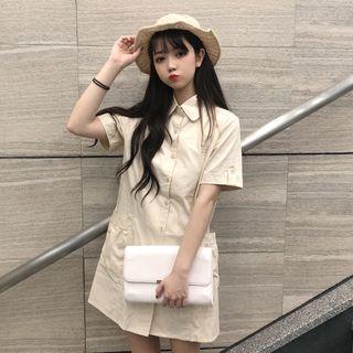 Short Tab-sleeve Collared Shirtdress