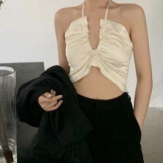 Halter Neck Crop Camisole Top Almond - One Size