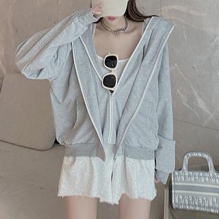 Layered Zip-up Hoodie / Camisole Top / Wide-leg Shorts