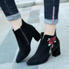 Rose Embroidered Chunky-heel Ankle Boots