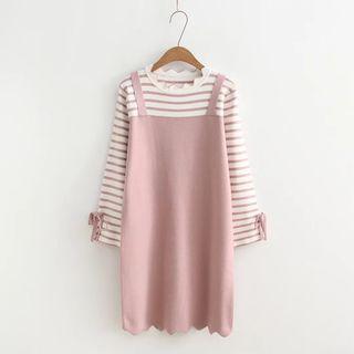 Long-sleeve Mock Two Piece Knitted Dress