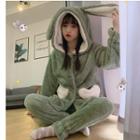 Set: Rabbit Hooded Shirt + Cropped Harem Pants Shirt - Green - One Size / Pants - Green - One Size