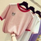 Short-sleeve Dog Embrodery Knit Top