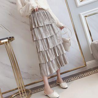 Tiered Midi Velvet Skirt