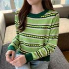 Striped Heart Print Sweater Avocado - One Size