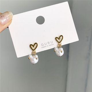 Alloy Heart Faux Pearl Dangle Earring 1 Pair - Earrings - One Size