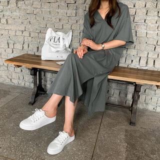 V-neck Maxi Hoodie Dress