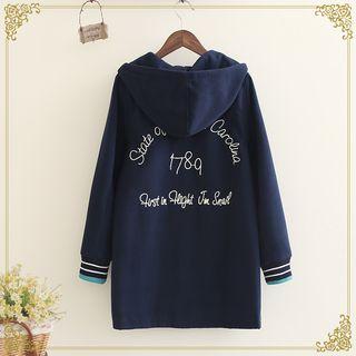 Lettering Hooded Snap Button Coat