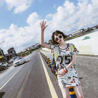 Set: Printed Sports Tankini + Short-sleeve T-shirt