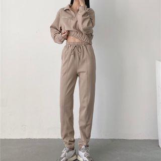 Stand Collar Half-zip Cropped Sweatshirt / Sweatpants