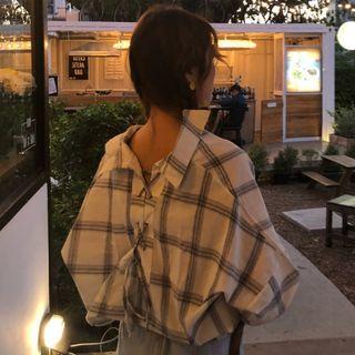 Tie-waist Plaid Shirt As Shown In Figure - One Size